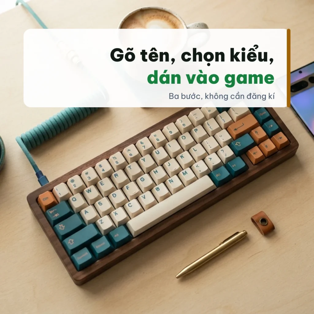 Ba bước tạo tên kí tự đẹp: gõ tên, chọn kiểu, dán vào game